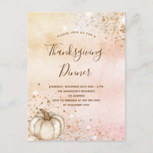 Rose gold rustic pumpkin Thanksgiving Dinner Invitation Postcard