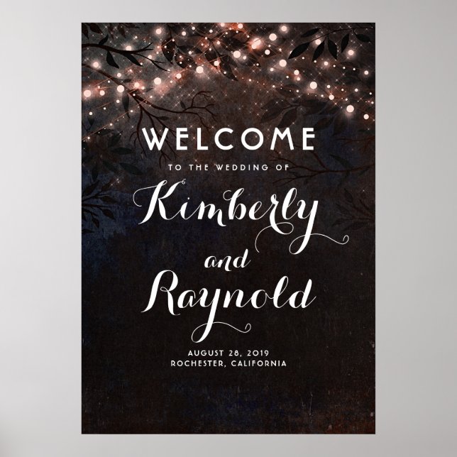 Rose Gold Rustic Tree Wedding Welcome Sign (Front)