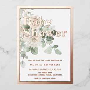Rose Gold Sage Green White Floral Baby Shower