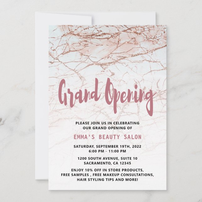 Rose Gold Salon Grand Opening Invitation (Front)