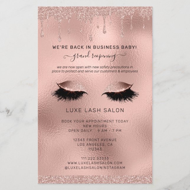 Rose Gold Salon Grand Reopening Covid Safety Flyer (Front)