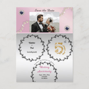 Rose Gold Sapphire 5th Anniversary Save the Date Postcard
