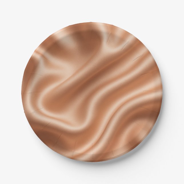 Rose Gold Satin Silk Abstract Luxury Pattern Paper Plate (Front)