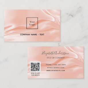 Rose gold satin silk elegant QR code logo Business Card