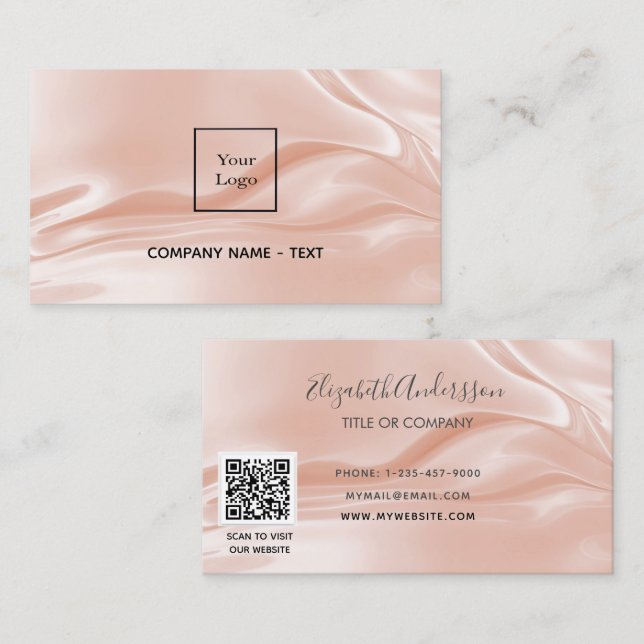 Rose gold satin silk elegant QR code logo Business Card (Front/Back)