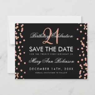 Rose Gold Save Date 21st Birthday Confetti Black Save The Date