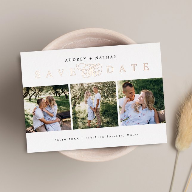Rose Gold Save The Date Photo Collage (Rose Gold Save The Date Photo Collage Foil Invitation)