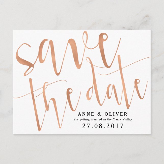 Rose Gold Save the Date Postcard Rustic (Front)