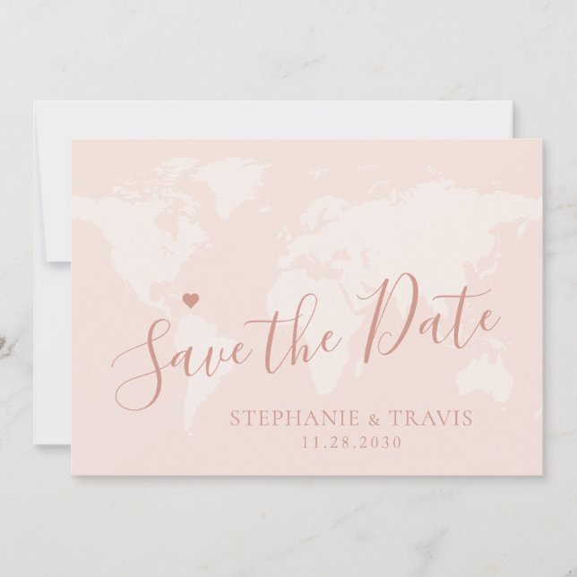 Rose Gold Save the Date World Map Destination (Front)