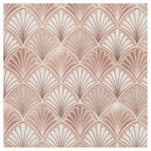 Rose Gold Scallop & Pink Metal Art Deco Fan Design Fabric