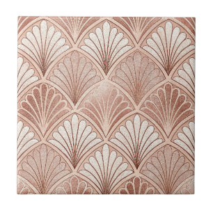 Rose Gold Scallop & Pink Metal Art Deco Fan Design Tile