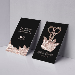 Rose Gold Scissor & Flowers Hair Stylist Salon Business Card