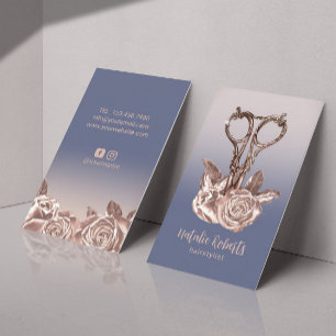 Rose Gold Scissor Purple Hair Stylist Salon Business Card