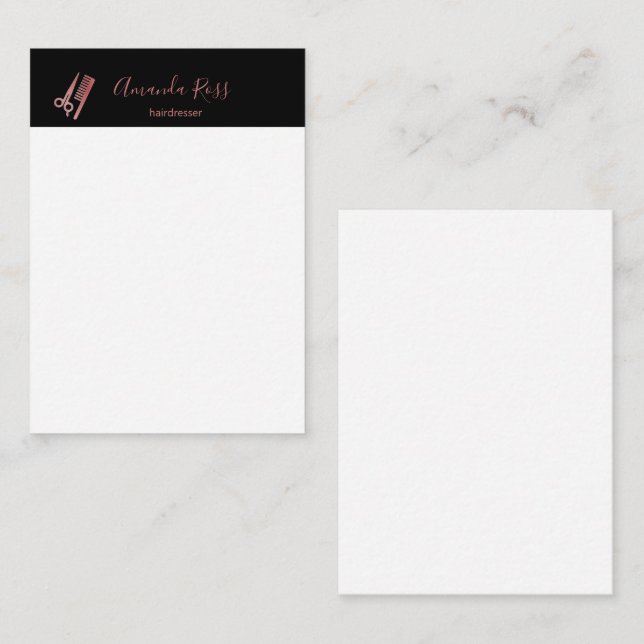 Rose gold scissors and comb black card (Front/Back)