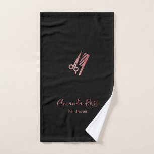 Rose gold scissors and comb black hand towel