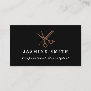 Rose Gold Scissors And Comb Logo Hairstylist Business Card