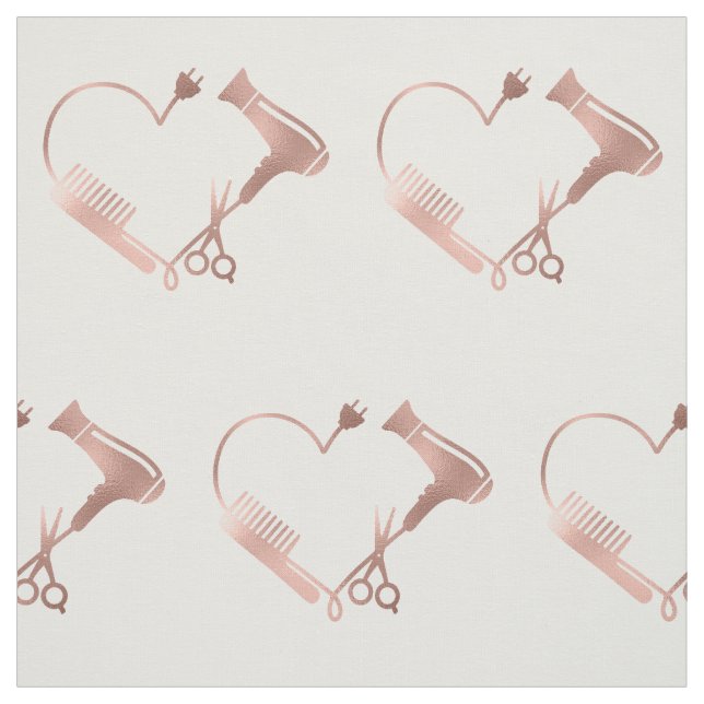 Rose Gold Scissors Hair Stylist Salon Pattern Fabric (Swatch)
