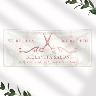 Rose Gold Scissors Marble Salon Opening Business Banner