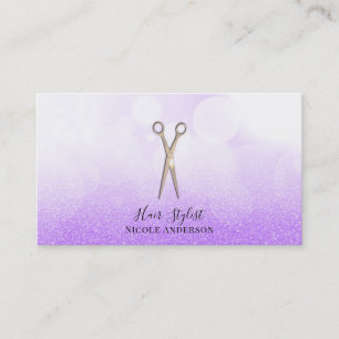 Rose Gold Scissors Purple Glitter Hair Stylist Business Card