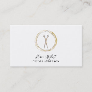 Rose Gold Scissors Sparkle Circle Hair Stylist Business Card