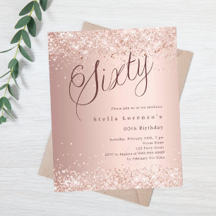 Rose gold script 60th birthday budget invitation