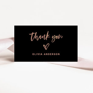 Rose Gold Script and Heart Thank You   Blank Back Business Card