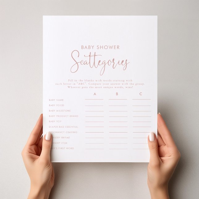 Rose Gold Script Baby Shower Scattegories Game  (Creator Uploaded)