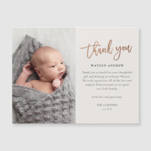 Rose Gold Script Baby Thank You Magnetic Card