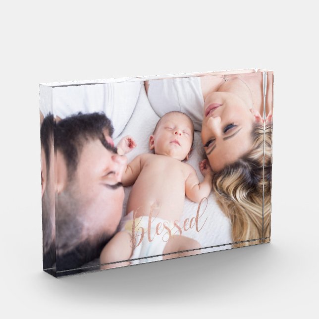 Rose Gold Script Blessed Photo Block (Left)
