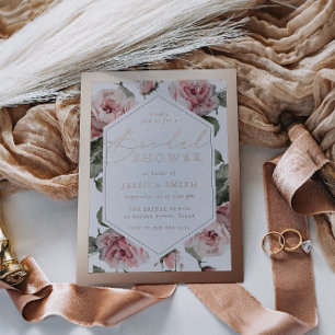 Rose Gold Script Blush Floral Frame Bridal Shower