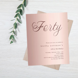 Rose gold script budget 40th birthday invitation