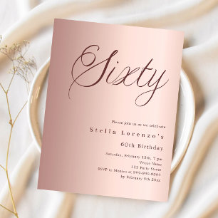 Rose gold script budget 60th birthday invitation