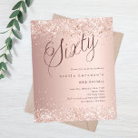 Rose gold script confetti luxury 60th birthday invitation<br><div class="desc">A modern,  stylish invitation for a 60th birthday party. Decorated with confetti. Rose gold gradient background and the word Sixty written with elegant large script letters in dark rose gold. Personalise and add a name and party details.</div>