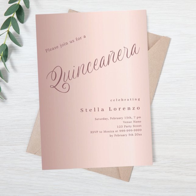 Rose gold script elegant Quinceanera luxury Invitation (Creator Uploaded)