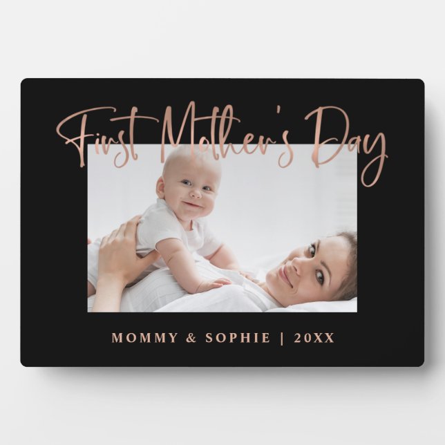 Rose Gold | Script First Mother's Day Photo Plaque (Front)