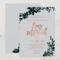 Rose gold script Floral green grey bas mitzvah