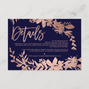 Rose Gold script floral navy wedding direction Enclosure Card