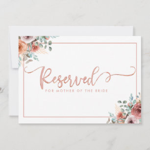 Rose Gold Script, Floral Reserved Place Card