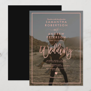 Rose gold script frame photo wedding invitation