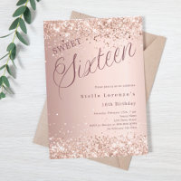 Rose gold script glitter Sweet 16 luxury