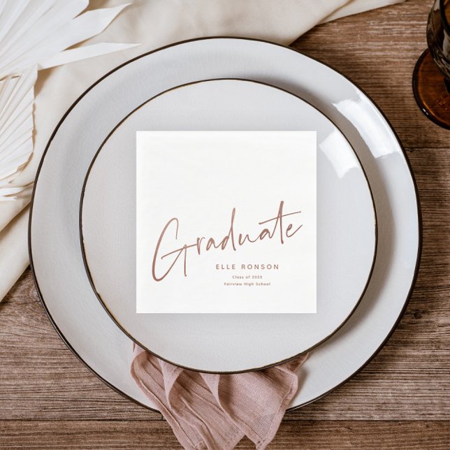 Rose Gold Script Graduate Simple Graduation Napkin (Creator Uploaded)