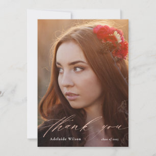 Rose Gold Script Graduation Thank You with Photo Card