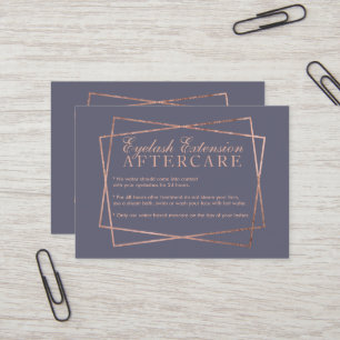 Rose gold script grey purple eyelash aftercare business card