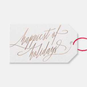 Rose Gold Script Happiest of Holidays Gift Tags