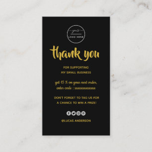 Rose gold script heart black logo order thank you  business card