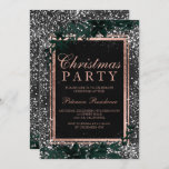 Rose gold script leaf snow chalkboard Christmas Invitation<br><div class="desc">A modern,   chic and elegant rose gold typography Floral green Christmas party invitation with hand painted green watercolor leaf foliage on a rustic striped black chalkboard with white snow and snowflakes..</div>