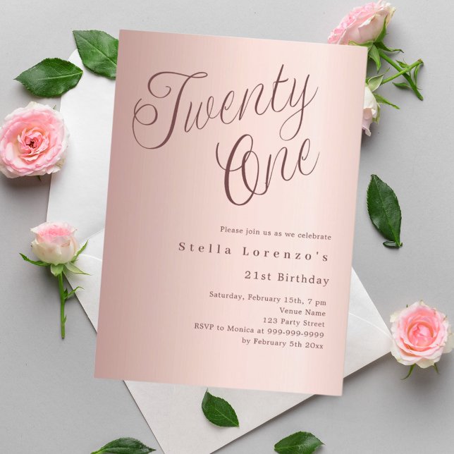 Rose gold script luxury 21st birthday invitation (Creator Uploaded)