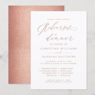 Rose Gold Script Metallic Wedding Rehearsal Dinner Invitation