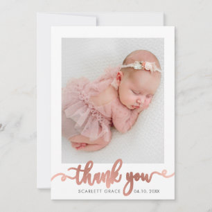 Rose Gold Script Minimalist Baby Photo Thank You