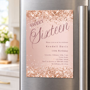 Rose gold script modern Sweet 16 Magnetic Invitation